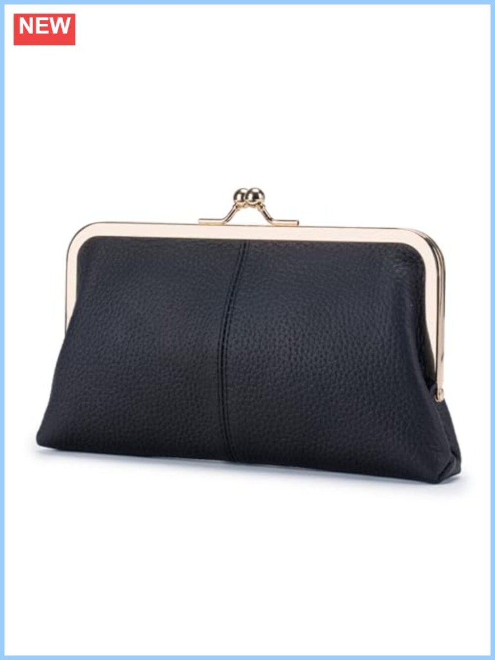 Genuine Leather Long Kiss Lock Wallet RFID Blocking Clutch Purse